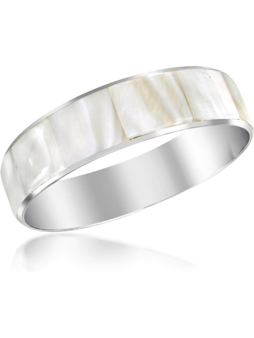 Handmade 8.5" White Mother of Pearl Shell Bangle Bracelet | Iridescent Wide Cuff